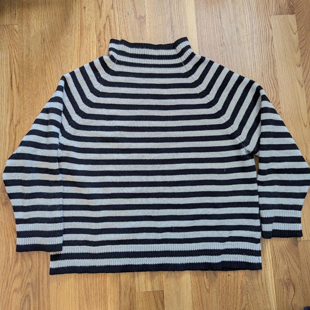 Jo Godon Striped Felted Jumper, Black And Oatmeal, L